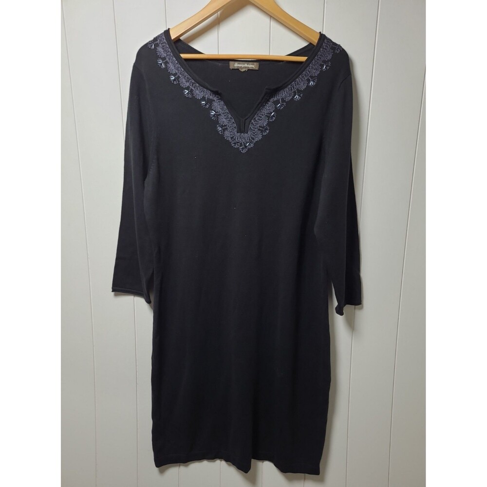 Tommy Bahama Sweater Dress Womens XL Black Embellished Long Sleeve Fall